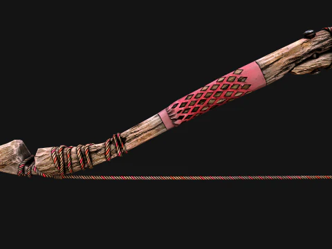 Wooden Bow and Quiver Medieval Archer Weapons 3D Model