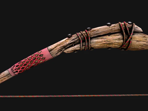 Wooden Bow and Quiver Medieval Archer Weapons 3D Model