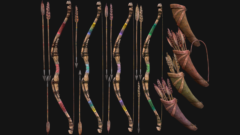 Bow Arrow Quiver Medieval Weapon Set 3D Model .c4d .max .obj .3ds .fbx .stl .blend 