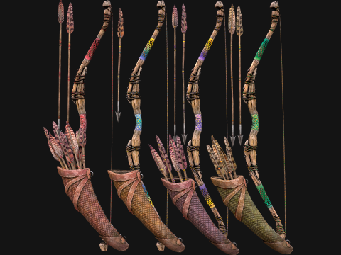 Bow Arrow Quiver Medieval Weapon Set 3D Model