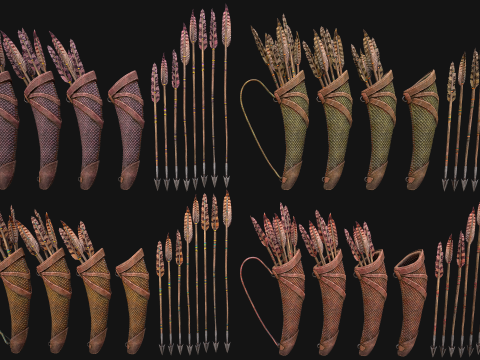 Bow Arrow Quiver Medieval Weapon Set 3D Model