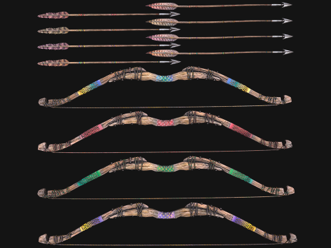 Bow Arrow Quiver Medieval Weapon Set 3D Model