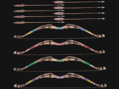 Bow Arrow Quiver Medieval Weapon Set 3D Model
