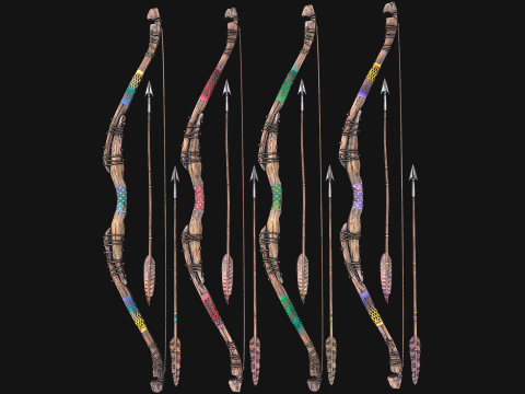 Bow Arrow Quiver Medieval Weapon Set 3D Model