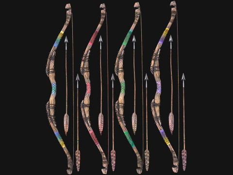 Bow Arrow Quiver Medieval Weapon Set 3D Model