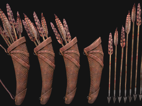 Bow Arrow Quiver Medieval Weapon Set 3D Model