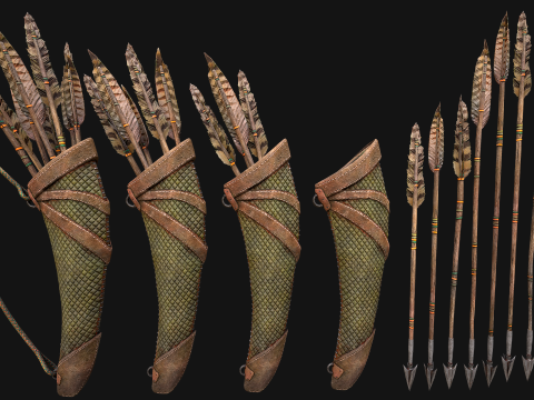 Bow Arrow Quiver Medieval Weapon Set 3D Model
