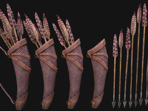 Bow Arrow Quiver Medieval Weapon Set 3D Model