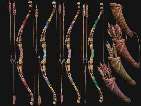 Archer Set Bow QuiverStraw Target Arrows Medieval Weapons 3D Model