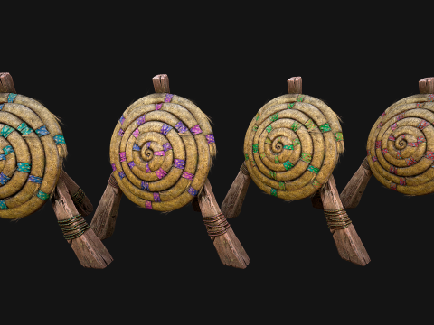 Archer Set Bow QuiverStraw Target Arrows Medieval Weapons 3D Model