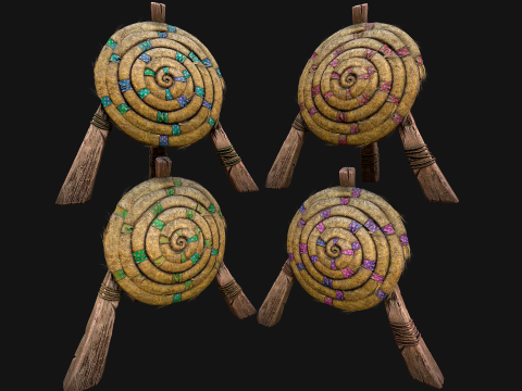 Archer Set Bow QuiverStraw Target Arrows Medieval Weapons 3D Model