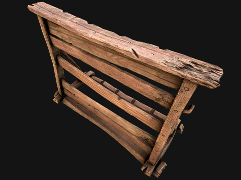 Medieval Wooden Weapon Rack Stand 3D Model