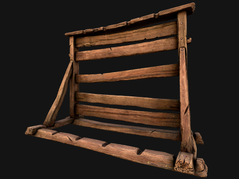 Medieval Wooden Weapon Rack Stand 3D Модель