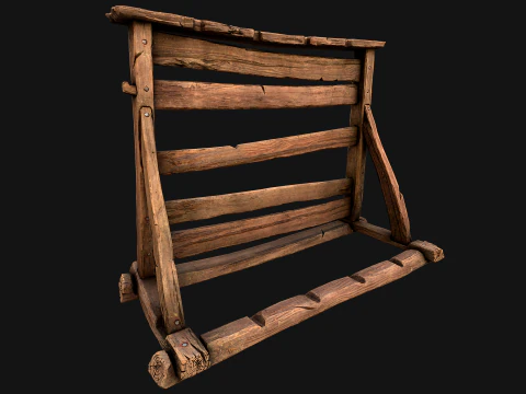 Medieval Wooden Weapon Rack Stand 3D Model