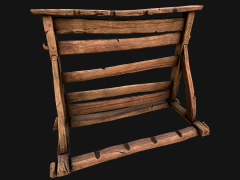 Medieval Wooden Weapon Rack Stand 3D Model