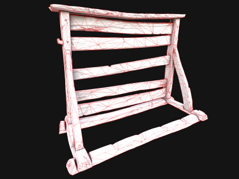 Medieval Wooden Weapon Rack Stand 3D Model