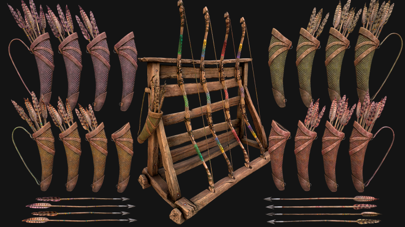 Medieval Armory Rack Stand Weapons Bow Bows Archer Pack 3D Modell .c4d .max .obj .3ds .fbx .stl .blend