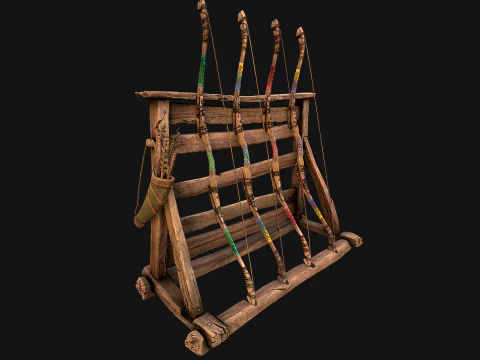Medieval Armory Rack Stand Weapons Bow Bows Archer Pack 3D Model