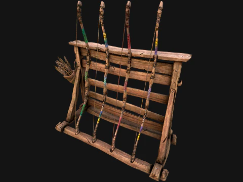 Medieval Armory Rack Stand Weapons Bow Bows Archer Pack 3D Model