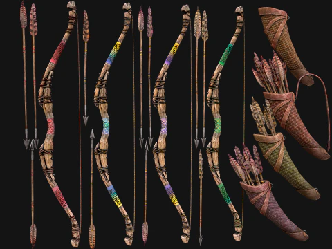 Medieval Armory Rack Stand Weapons Bow Bows Archer Pack 3D Model