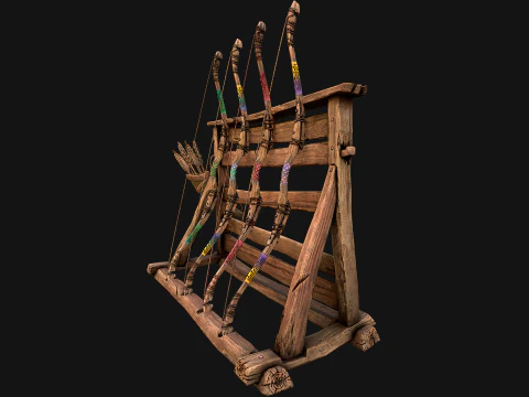 Medieval Armory Rack Stand Weapons Bow Bows Archer Pack 3D Model