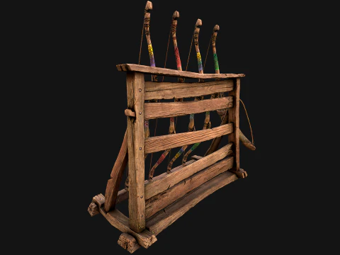 Medieval Armory Rack Stand Weapons Bow Bows Archer Pack 3D Model