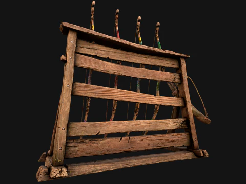 Medieval Armory Rack Stand Weapons Bow Bows Archer Pack 3D Model