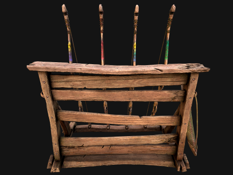 Medieval Armory Rack Stand Weapons Bow Bows Archer Pack 3D Modell