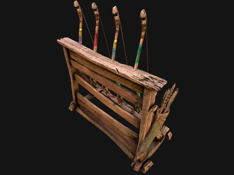 Medieval Armory Rack Stand Weapons Bow Bows Archer Pack 3D Model