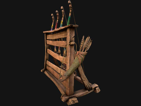 Medieval Armory Rack Stand Weapons Bow Bows Archer Pack 3D Model