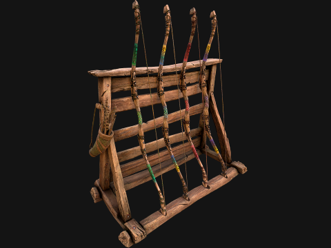 Medieval Armory Rack Stand Weapons Bow Bows Archer Pack 3D Modell