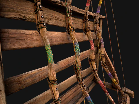 Medieval Armory Rack Stand Weapons Bow Bows Archer Pack 3D Model
