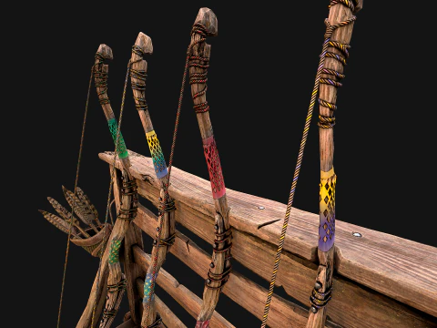 Medieval Armory Rack Stand Weapons Bow Bows Archer Pack 3D Model