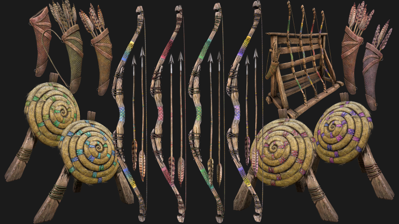 Medieval Collection Weapons Archer Bow Arrows Target Quiver 3D 모델 .c4d .max .obj .3ds .fbx .stl .blend 