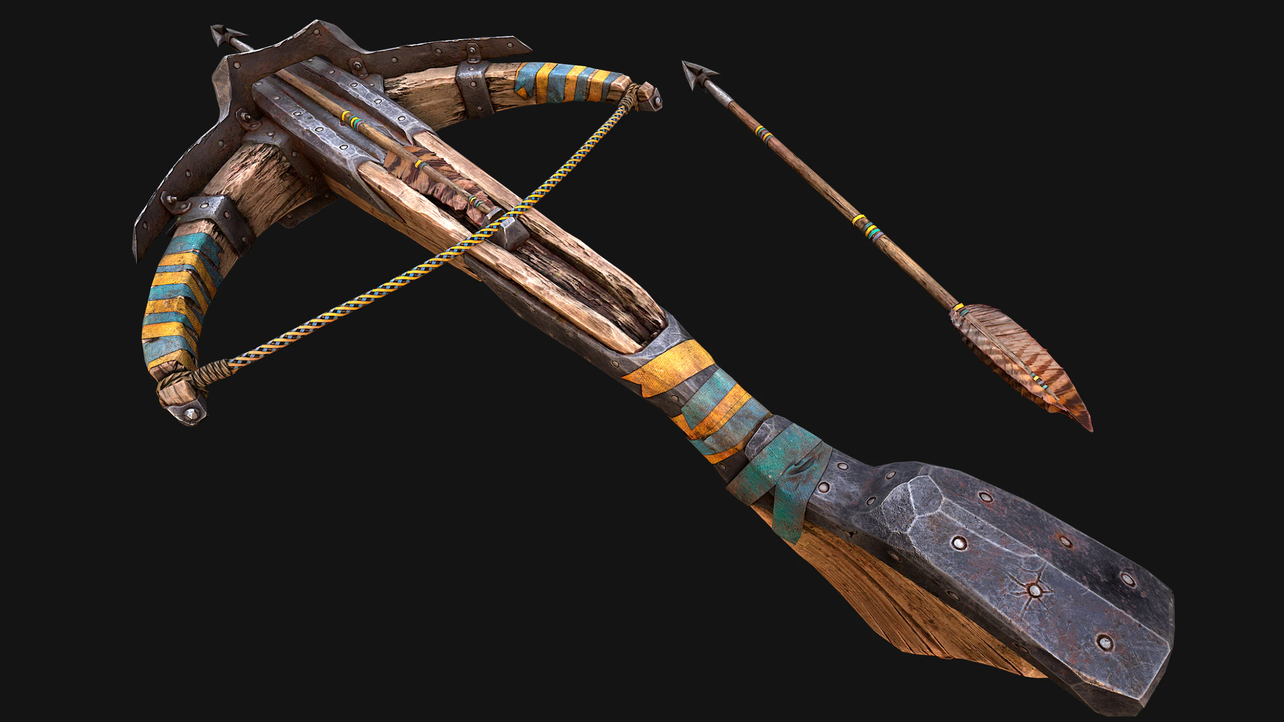 Medieval Crossbow and Arrow Bolt Weapon 3D Model .c4d .max .obj .3ds .fbx .stl .blend 