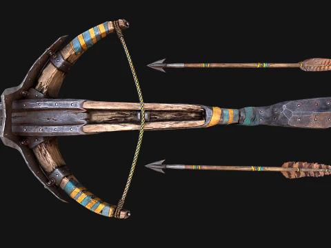 Medieval Crossbow and Arrow Bolt Weapon 3D Model