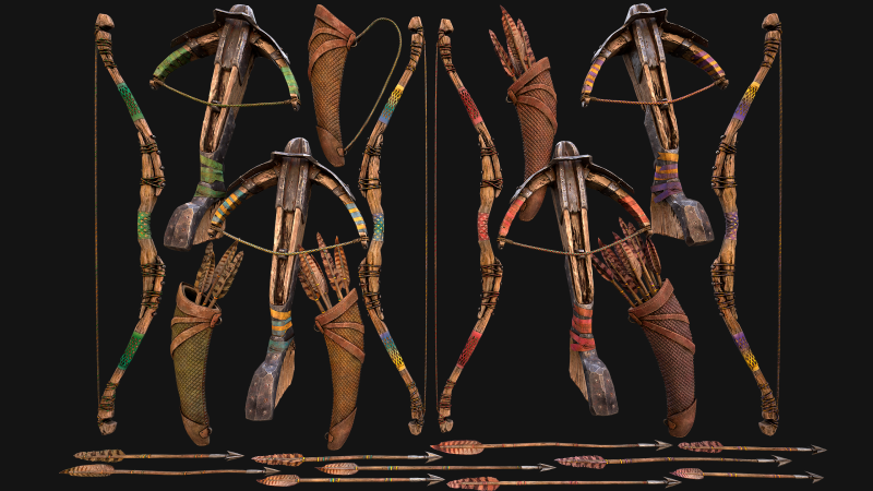 Bow Crossbow Quiver Arrows Archer Medieval Set Modelo 3D .c4d .max .obj .3ds .fbx .stl .blend 