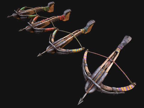Bow Crossbow Quiver Arrows Archer Medieval Set Modelo 3D