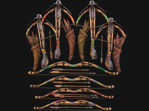 Bow Crossbow Quiver Arrows Archer Medieval Set Modelo 3D