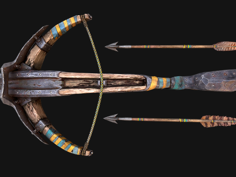 Bow Crossbow Quiver Arrows Archer Medieval Set Modelo 3D