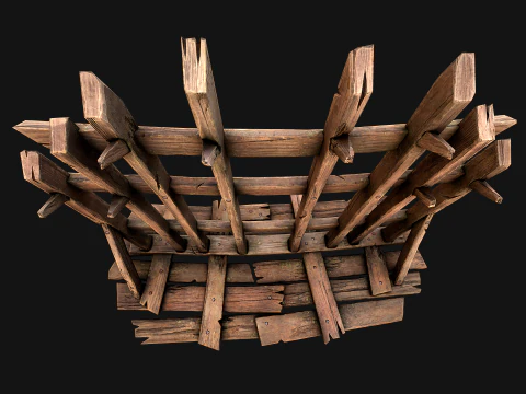 Medieval Wooden Crossbow Weapon Rack Armory 3D Model