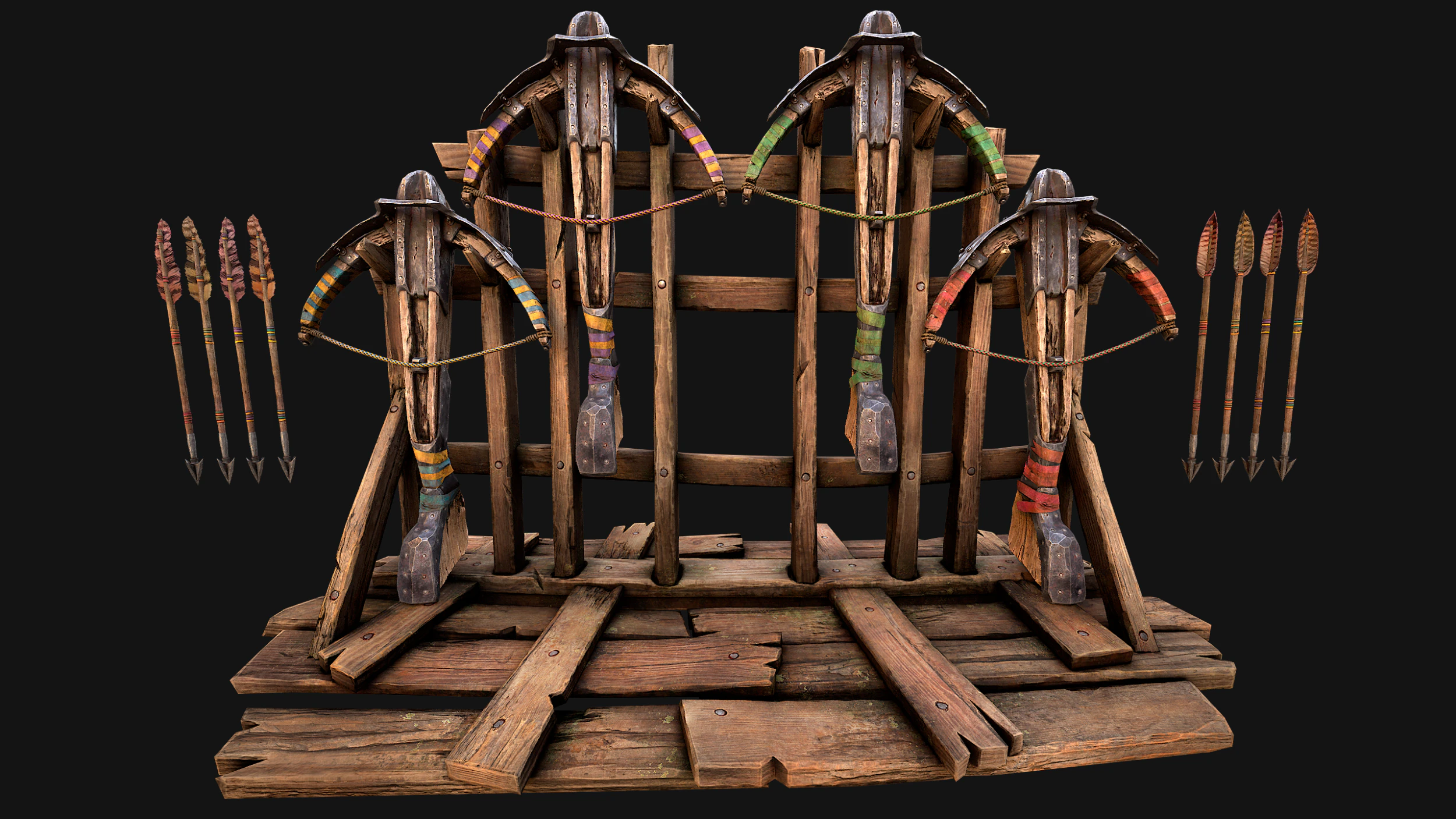 Medieval Crossbow Weapon Rack Stand Armory Pack 3D Model .c4d .max .obj .3ds .fbx .stl .blend
