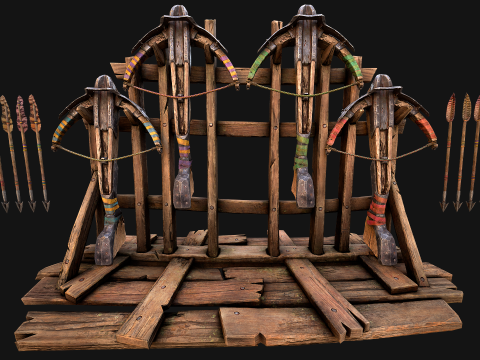 Medieval Crossbow Weapon Rack Stand Armory Pack 3D Modell