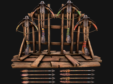 Medieval Crossbow Weapon Rack Stand Armory Pack Model 3D