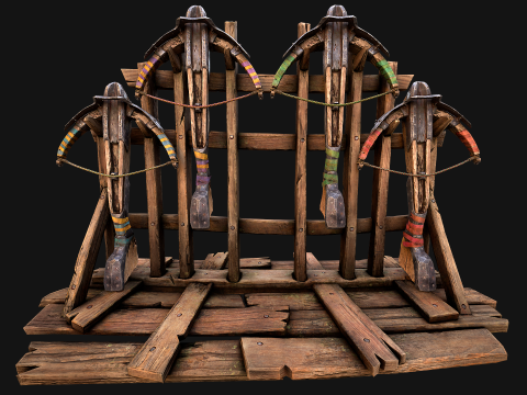 Medieval Crossbow Weapon Rack Stand Armory Pack Model 3D