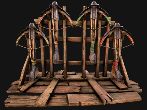 Medieval Crossbow Weapon Rack Stand Armory Pack 3D Model