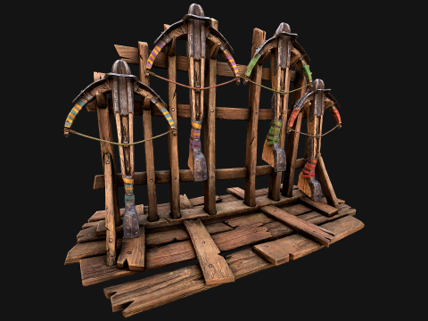 Medieval Crossbow Weapon Rack Stand Armory Pack Model 3D