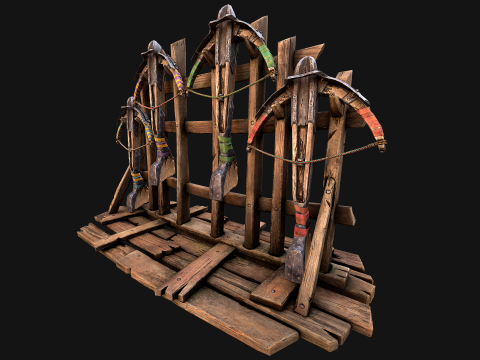 Medieval Crossbow Weapon Rack Stand Armory Pack Model 3D