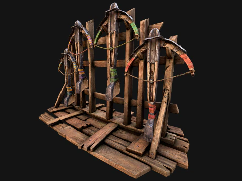 Medieval Crossbow Weapon Rack Stand Armory Pack 3D Model