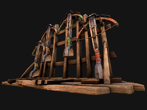 Medieval Crossbow Weapon Rack Stand Armory Pack Model 3D